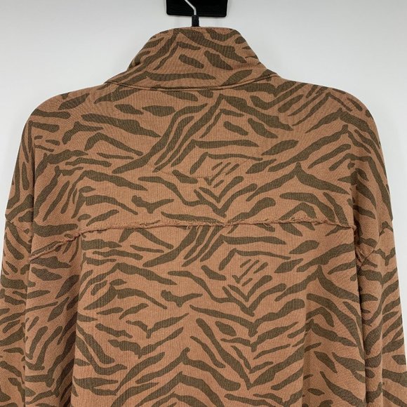 Kensie Shacket Zebra Print Button Down Brown Shirt Jacket Cotton - Picture 8 of 9